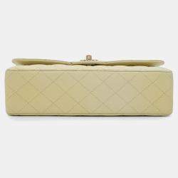 Pre Owned Chanel Matelasse Double Flap Chain shoulder Bag Metalic yellow Calf Leather Size 25