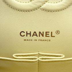 Pre Owned Chanel Matelasse Double Flap Chain shoulder Bag Metalic yellow Calf Leather Size 25