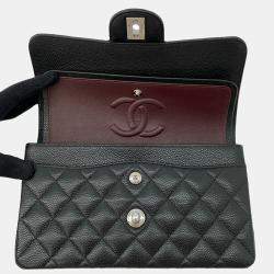 Pre Owned  Chanel  Black Caviar Leather Small Classic Flap Chain Shoulder Bag