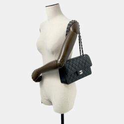 Pre Owned  Chanel  Black Caviar Leather Small Classic Flap Chain Shoulder Bag