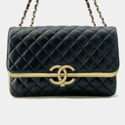 Pre Owned Chanel Black/Gold Lambskin Paris-New York CC Chic Chain Shoulder Bag 