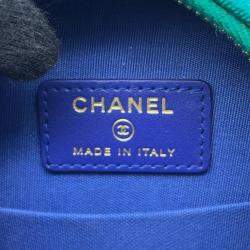 Pre Owned Chanel Blue/Green Cotton CC Filigree Round Chain Shoulder Bag 