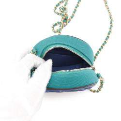 Pre Owned Chanel Blue/Green Cotton CC Filigree Round Chain Shoulder Bag 