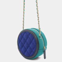 Pre Owned Chanel Blue/Green Cotton CC Filigree Round Chain Shoulder Bag 