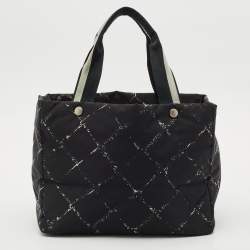 Chanel Black Quilted Print Nylon Travel Ligne Tote