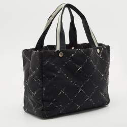 Chanel Black Quilted Print Nylon Travel Ligne Tote