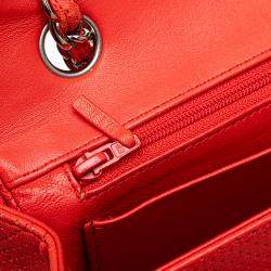 Pre Owned Chanel Red Lambskin Classic Perforated Medium Single Flap Bag