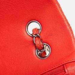 Pre Owned Chanel Red Lambskin Classic Perforated Medium Single Flap Bag