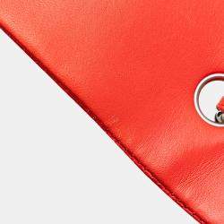 Pre Owned Chanel Red Lambskin Classic Perforated Medium Single Flap Bag