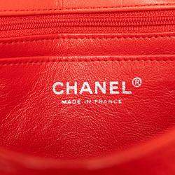 Pre Owned Chanel Red Lambskin Classic Perforated Medium Single Flap Bag