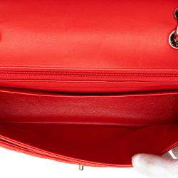 Pre Owned Chanel Red Lambskin Classic Perforated Medium Single Flap Bag