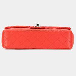 Pre Owned Chanel Red Lambskin Classic Perforated Medium Single Flap Bag