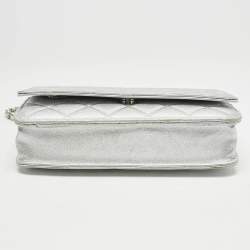 Chanel Silver Quilted Leather CC Wallet On Chain