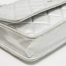 Chanel Silver Quilted Leather CC Wallet On Chain
