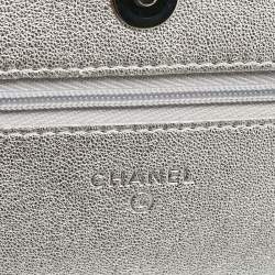 Chanel Silver Quilted Leather CC Wallet On Chain