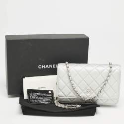 Chanel Silver Quilted Leather CC Wallet On Chain