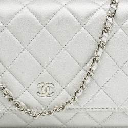 Chanel Silver Quilted Leather CC Wallet On Chain