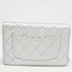 Chanel Silver Quilted Leather CC Wallet On Chain