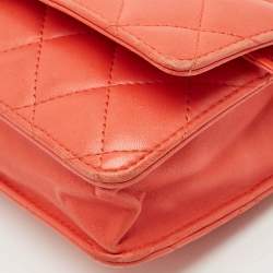 Chanel Orange Quilted Leather CC Wallet On Chain