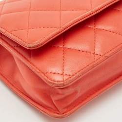 Chanel Orange Quilted Leather CC Wallet On Chain
