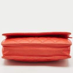 Chanel Orange Quilted Leather CC Wallet On Chain