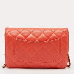 Chanel Orange Quilted Leather CC Wallet On Chain
