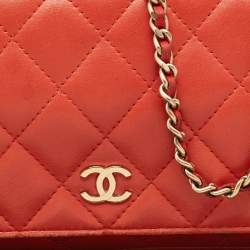 Chanel Orange Quilted Leather CC Wallet On Chain