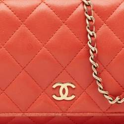 Chanel Orange Quilted Leather CC Wallet On Chain