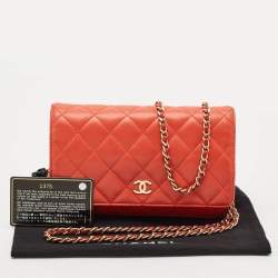 Chanel Orange Quilted Leather CC Wallet On Chain