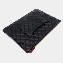 Pre Owned Chanel Black Leather Caviar Large Clutch