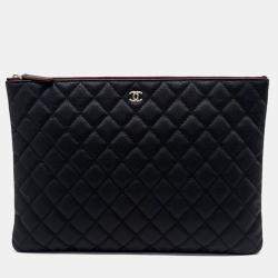 Pre Owned Chanel Black Leather Caviar Large Clutch