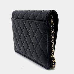 Chanel Black Leather caviar chain clutch and Crossbody bag