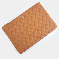 Chanel Orange Leather Caviar Large Clutch