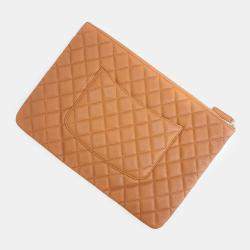 Chanel Orange Leather Caviar Large Clutch