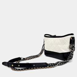 Pre Owned Chanel Black White Leather Gabrielle Hobo Bag Small