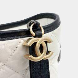 Pre Owned Chanel Black White Leather Gabrielle Hobo Bag Small
