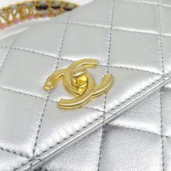 Chanel Silver Leather rainbow top handle chain bag
