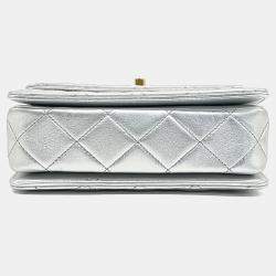 Chanel Silver Leather rainbow top handle chain bag