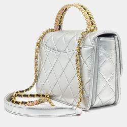 Chanel Silver Leather rainbow top handle chain bag