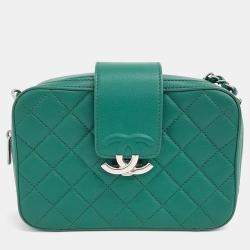 Pre Owned Chanel Green Leather caviar chain Crossbody bag