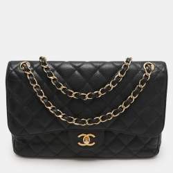 Chanel Black Quilted Caviar Leather Jumbo Classic Double Flap Bag