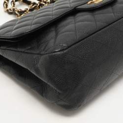 Chanel Black Quilted Caviar Leather Jumbo Classic Double Flap Bag