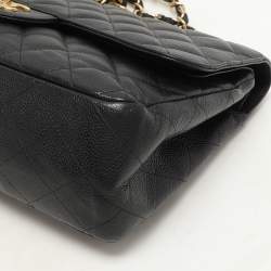 Chanel Black Quilted Caviar Leather Jumbo Classic Double Flap Bag
