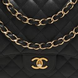 Chanel Black Quilted Caviar Leather Jumbo Classic Double Flap Bag