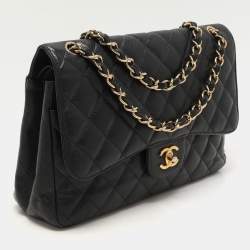 Chanel Black Quilted Caviar Leather Jumbo Classic Double Flap Bag