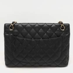 Chanel Black Quilted Caviar Leather Jumbo Classic Double Flap Bag
