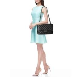 Chanel Black Quilted Caviar Leather Jumbo Classic Double Flap Bag