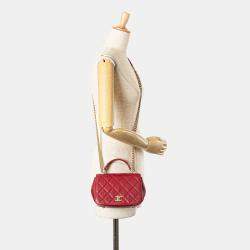 Pre Owned Chanel Red Mini Quilted Caviar Carry Around Flap