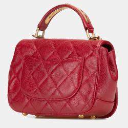Pre Owned Chanel Red Mini Quilted Caviar Carry Around Flap
