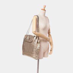 Chanel Gold Perforated Crackled Metallic Calfskin Drill Tote
